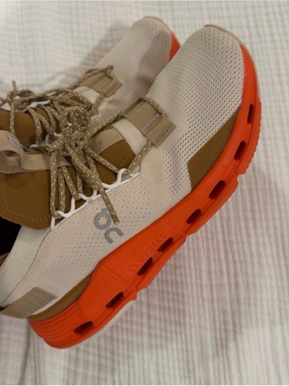 On Running Cloudkids Tan and Orange Lightweight Sneakers
